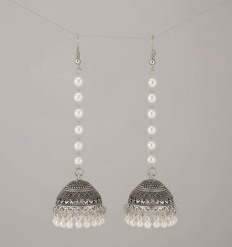 Ishara Long Pearl Jhumka Earrings